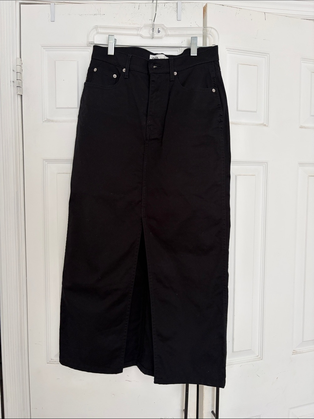 Zara Black Midi Skirt with Center Slit